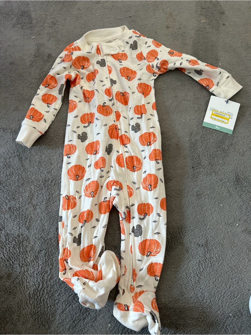 Cream Pumpkin Print Footed One-Piece